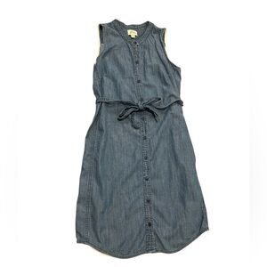 J. Crew Sleeveless Chambray Midi Dress in Denim Blue